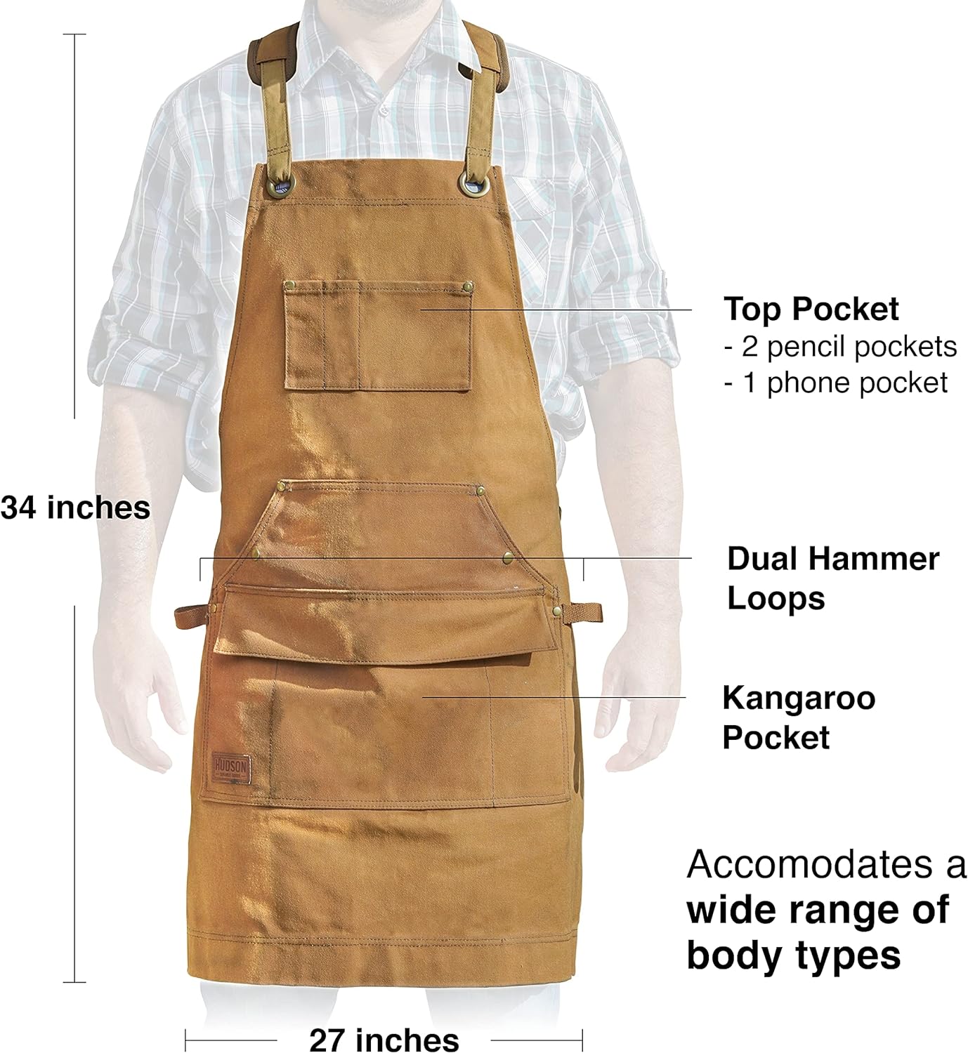 Heavy Duty 16 oz Waxed Canvas Woodworking Apron - HDG901W