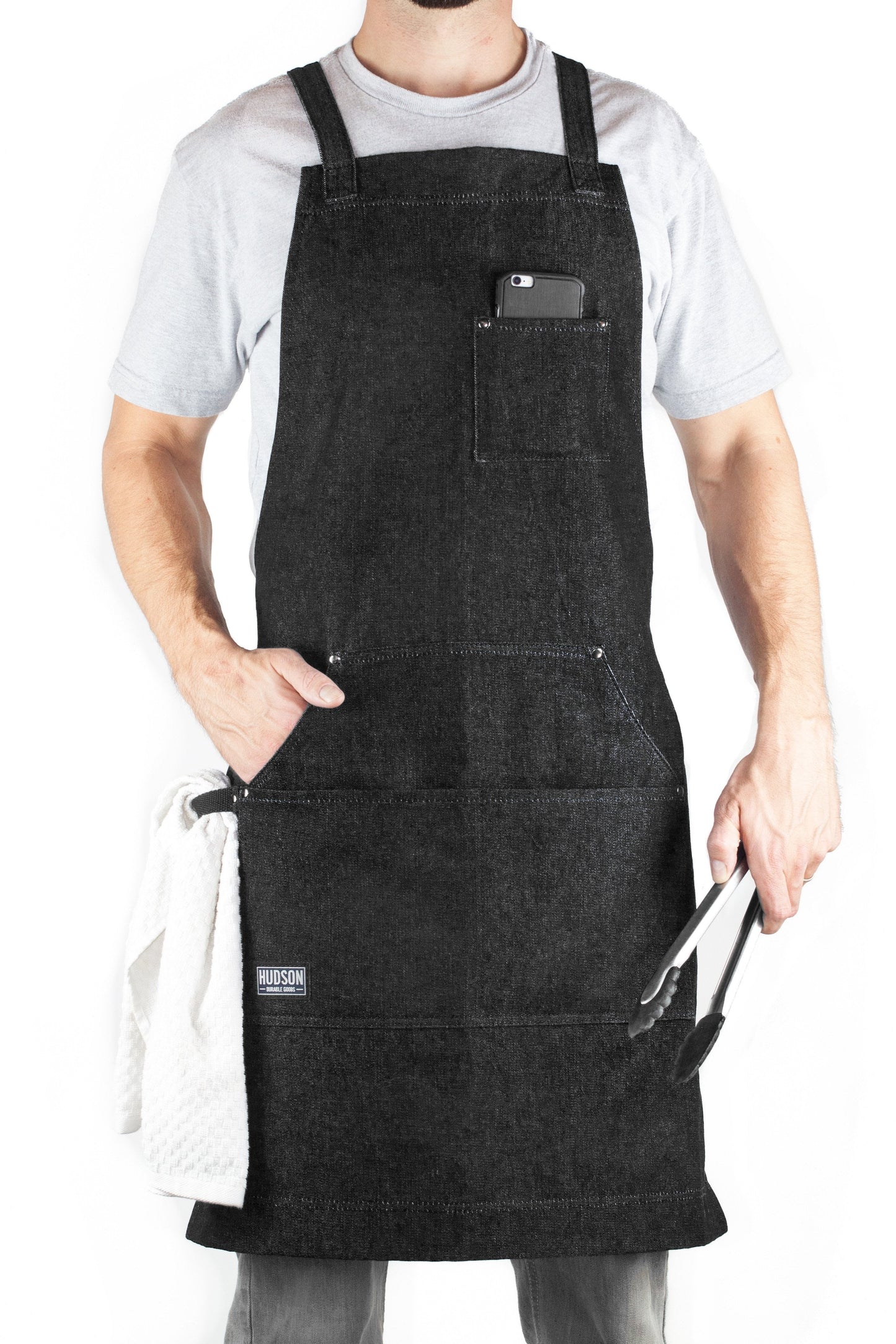 Denim Apron for Kitchen, Grill, and BBQ (Black Denim) - HDG805BD