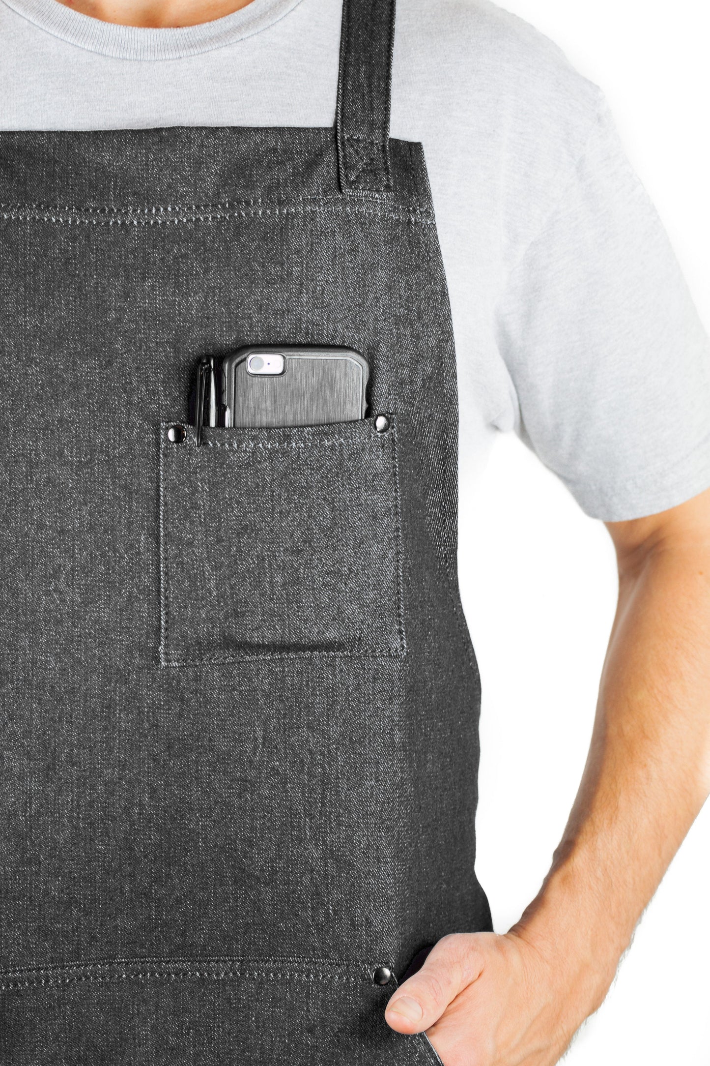 Denim Apron for Kitchen, Grill, and BBQ (Black Denim) - HDG805BD
