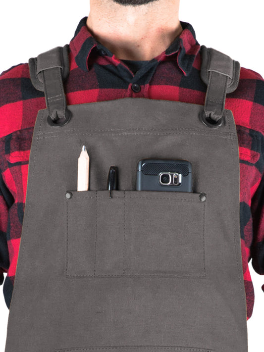 Heavy Duty 16 oz Waxed Canvas Woodworking Apron (Grey) - HDG901WG