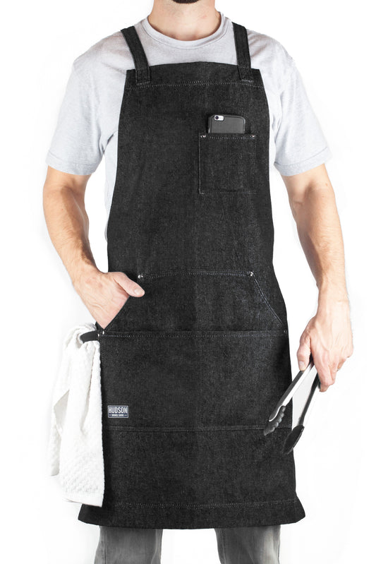 Denim Apron for Kitchen, Grill, and BBQ (Black Denim) - HDG805BD