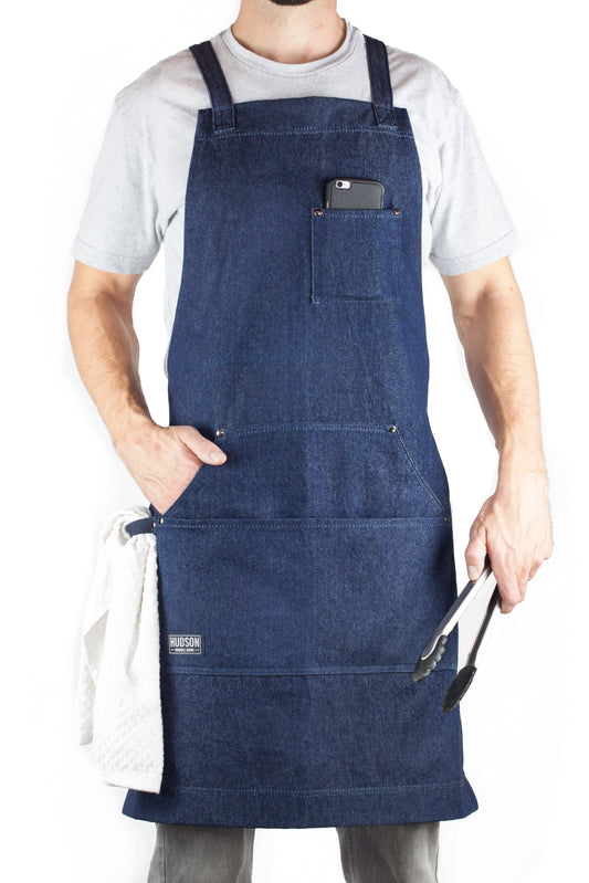 Denim Apron for Kitchen, Grill, and BBQ (Blue Denim) - HDG805D