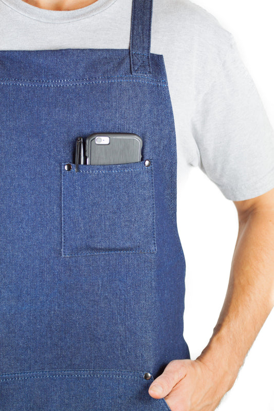 Denim Apron for Kitchen, Grill, and BBQ (Blue Denim) - HDG805D